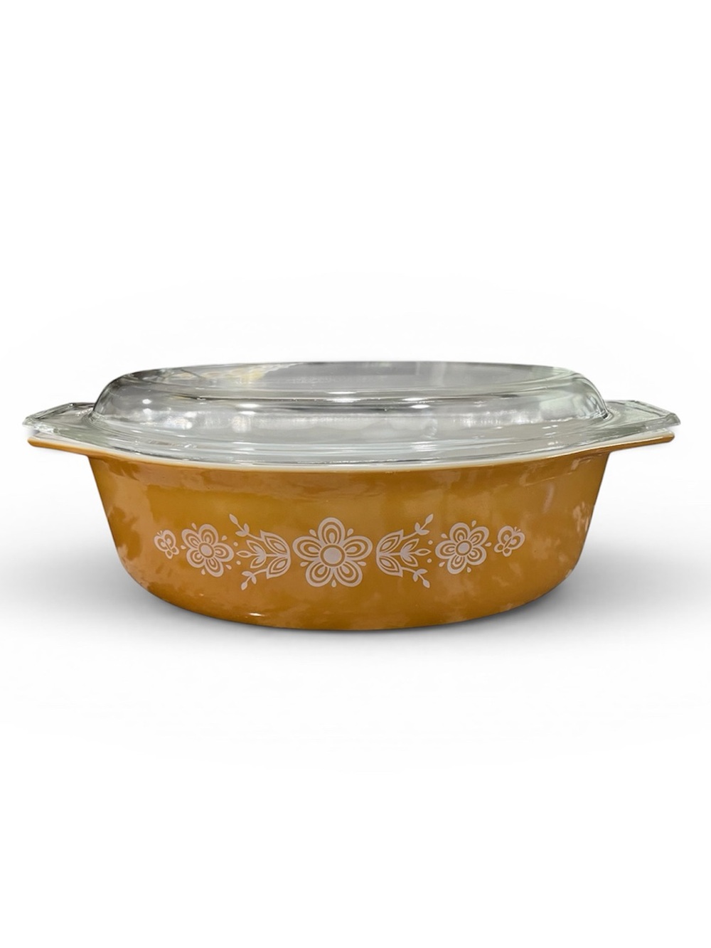 Vintage Pyrex Butterfly Gold 045 Oval Casserole Dish with Lid C29- 2.5 Quart
